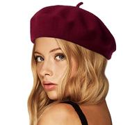 Wheebo Wool Beret Hat,Solid Color French Style Winter Warm Cap for Women Girls Lady (Claret)
