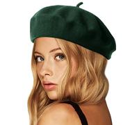 Wheebo Wool Beret Hat,Solid Color French Style Winter Warm Cap for Women Girls Lady -Dark Green - One Size