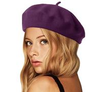 Wheebo Wool Beret Hat,Solid Color French Style Winter Warm Cap for Women Girls Lady (Dark Purple)