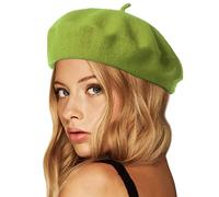 Wheebo Wool Beret Hat,Solid Color French Style Winter Warm Cap for Women Girls Lady - Green - One Size