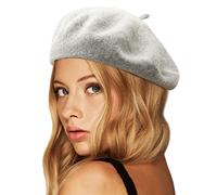 Wheebo Wool Beret Hat,Solid Color French Style Winter Warm Cap for Women Girls Lady -Grey- One Size