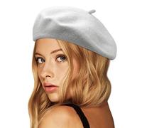 Wheebo Wool Beret Hat,Solid Color French Style Winter Warm Cap for Women Girls Lady -Light Grey- One Size