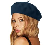 Wheebo Wool Beret Hat,Solid Color French Style Winter Warm Cap for Women Girls Lady (Light Navy)