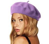 Wheebo Wool Beret Hat,Solid Color French Style Winter Warm Cap for Women Girls Lady -Lilac- One Size