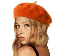 Wheebo Wool Beret Hat,Solid Color French Style Winter Warm Cap for Women Girls Lady -Orange - One Size