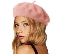 Wheebo Wool Beret Hat,Solid Color French Style Winter Warm Cap for Women Girls Lady - Pink - One Size