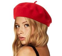 Wheebo Wool Beret Hat,Solid Color French Style Winter Warm Cap for Women Girls Lady - Red - One Size