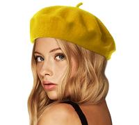 Wheebo Wool Beret Hat,Solid Color French Style Winter Warm Cap for Women Girls Lady -Yellow- One Size