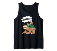 Wheeeeee Funny Sloth Riding Turtle Riding Snail Tank Top