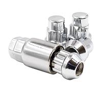 Wheel Accessories Parts 4 PC 7/16 Chrome Wheel Locking Lug Nuts Acorn Cone Seat Closed End 1.38" Long 7/16 UNF Thread Size Premium Wheel Lock Set with Key (Set of 4)