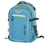 Wheel Bee Revolution Backpack, Design: Turquoise, with Integrated LED Light (Green) and Reflective Strips for Safety and Visibility, Volume 30 Liters, Numerous Compartments, 950051