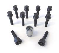 Wheel Bolt Set H&R Spherical R16 M14x1.50 Length 43 mm Black 10 Pieces (Compatible with e.g. VAG) - Wheel Lock Included