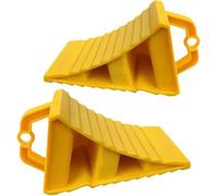 Wheel Chocks With Handles Portable Yellow Wheel Chocks - Set Of 2 Tyre Saver Brake Stoppers Ridged Wedges For Car, Caravan, Motorhome