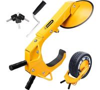 Wheel Clamp Heavy Duty Steel Car Van Safety Lock for Caravan Trailer Yellow Anti Theft Protection Security 2 Keys Car Motorhome Adjustable Tyre Claw Boot Weather Resistant Safety
