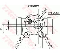 Wheel cylinder Cast Iron BWD129 TRW for CITROËN PEUGEOT