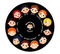 Wheel of Feelings and Emotions Round Rug,Mental Health Educational Rug for Classroom,Emotional Regulation Mat,Carpet ABC Feelings for Kid Therapist Back to School Gift (Black)
