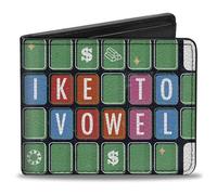 Wheel of Fortune Wallet, Bifold, Wheel of Fortune Id Like to Buy a Vowel Puzzle, Vegan Leather