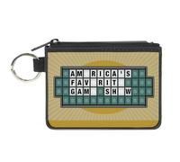 Wheel of Fortune Wallet, Zip Clutch, Wheel of Fortune Americas Favorite Game Show Puzzle Yellows, Canvas, Multicolor, XS, Casual