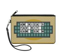 Wheel of Fortune Wallet, Zip Clutch, Wheel of Fortune Americas Favorite Game Show Puzzle Yellows, Canvas, Multicolor, L