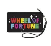 Wheel of Fortune Wallet, Zip Clutch, Wheel of Fortune Text Black Multi Color, Canvas, Multicolor, S, Casual