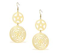 Wheel of Hecate Earrings Sigil of Lilith Goddess Dangle Earring Stainless Steel Pentagram Wiccan Jewelry for Women (gold hecate earrings)