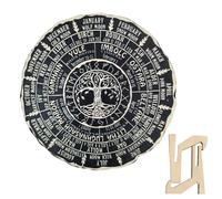 Wheel Of The Year Wood Sign- Celtic Tree of Life Calendar,Pagan Yule Decorations,Round Wooden Wheel of the Year Ornament,Wheel of the Year Wood Sign with Stand,For Living Room,Bedroom,Dining Room