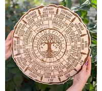 Wheel of the Year Wood Sign,Nature-Inspired Wall Hanging,Engraved Wheel Of The Year Calendar Round Shape Tree Calendar,Wiccan Themed Decoration Home Decor Ornaments (brown)
