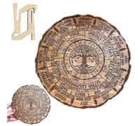 Wheel of the Year Wood Sign, Vintage Engraved Art Decor Wheel Calendar, Retro Handmade Solid Round Pagan Witch Plaque Calendars (Brown, 12cm/4.7in)