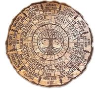 Wheel of The Year Wood Sign, Wheel of The Year Tree of Life Round Wooden Sign, Wheel of The Year Calendar, Round Wooden Sign Retro Wall Decor (B)