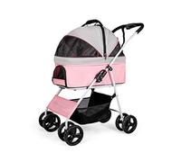 Wheel Pet Trolley for Cats/Dogs, 4 Wheels Foldable Pram for Cat Dog, 360° Rotation Front Wheel Quick Folding, Max Loading 20kg (Pink)