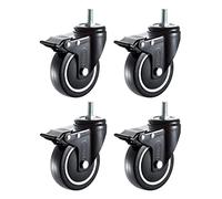 Wheel Universal Wheel with Brake Medium-Sized Bearing Wheel Industrial Caster Polyurethane Pulley Single Wheel Castors Casters(4 Brake,3in)