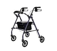 Wheel Walker 4 Wheel Rollator Walker with Seat, Aluminium Rolling Walker, Height Adjustable, Lightweight, Foldable, with Basket rt Commode Chair