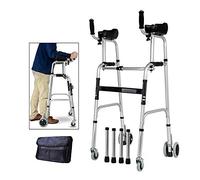 Wheel Walking Frame with Armrest Support Pad Thick Aluminum Alloy Rehabilitation Auxiliary Walking Frame Elderly Walking Aid Height Adjustable (Without seat)