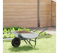 Wheelbarrow Silver & Black Steel 141x60x57cm Inflatable 35cm Wheel Heavy-Duty XL