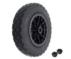 Wheelbarrow Wheel 36cm 14 inch Puncture Proof Flat-Free Replacement Solid Tyre, Plastic Hub - 25mm & 13mm Bore
