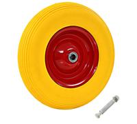 Wheelbarrow wheel Solid PU 4.00-8 390x90mm Yellow/Red metal rim with axle 160kg