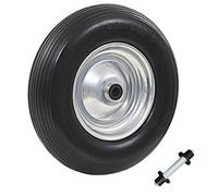 Wheelbarrow Wheel Solid PU Tyre 4.00-8 390x90mm Black Silver Metal Rim Axle HD