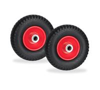 Relaxdays Wheelbarrow Wheels 2.50-4, Set of 2, Solid Rubber, Steel Rim, up to 80 kg, Replacement Tyre, Black/Red, 2.5-4