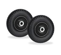 Relaxdays Wheelbarrow Wheels 2.50-4, Set of 2, Solid Rubber, Steel Rim, up to 80 kg, Replacement Tyre, Black