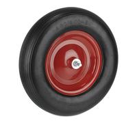 Relaxdays Wheelbarrow 4.80 4.00-8, Solid Rubber, Steel Rim, with Axle, Puncture-Resistant Spare Wheel, Black/Red, 39 x 39 x 9 cm