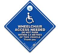 Wheelchair Access Required Do Not Park Within 2.5 Metres Of This Vehicle Car Sign, Disabled Disability Advisory Vehicle Sign For Disabled or Wheelchair User in Super Bright Blue 14cm x 14cm