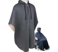 Wheelchair Blanket Shawl Cape Poncho One Size | Fleece shawl with hood and pocket, easy to put on. Maximum warmth for wheelchairs,seniors (B,115 x 130 cm)
