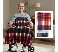 Wheelchair Blanket with Harness, Lightweight Winter Blanket with Flannel Lining, Adjustable Anti-Slip, Convertible to Scarf/Poncho, for Elderly & Adults Daily Care,red Grey