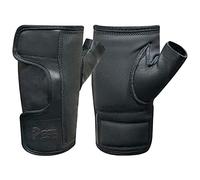 Wheelchair cow hide leather fingerless full open easy Adjustable Palm Padded Hand Protected gloves for Manual Wheelchairs outdoor activities available in Black color 319 (319 Black, M)