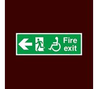 Wheelchair Fire Exit Left Sticker/Self Adhesive Sign - Fire, Push Bar/Pad, Disabled Fire Exit, Assembly, Break Glass, Lift - (EE28)