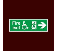 Wheelchair Fire Exit Right Plastic Sign - Fire, Push Bar/Pad, Disabled Fire Exit, Assembly, Break Glass, Lift - (EE27)