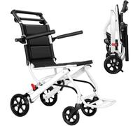 Wheelchair Folding Lightweight Carbon Steel, Wheelchairs with Folding Frame & Handbrake, Mobility Aid, Comfort Travel Chair Black