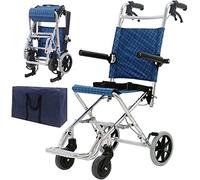 Wheelchair Folding Transport Wheelchair Portable Folding Aluminum Frame Travel Portable Wheelchair with Handbrake and Carry Bag Walker Transport Chair,Blue