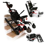 Wheelchair for Climbing Stairs, Lightweight Folding Electric Wheelchair, Suitable for the Elderly with a Load of 330 Pounds, Mobile and Daily Living Aids Black and Red