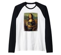 Wheelchair Mona Lisa Holding Tabby Cat Kitten Art Parody Raglan Baseball Tee